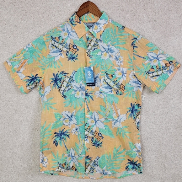 IZOD Saltwater Tropical Graphic Dockside Short Sleeve Button Down Shirt Sz M NEW - Picture 4 of 13